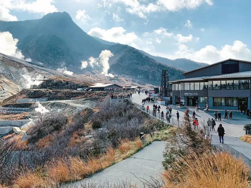 Steam rising from the Owakudani volcanic valley in Hakone